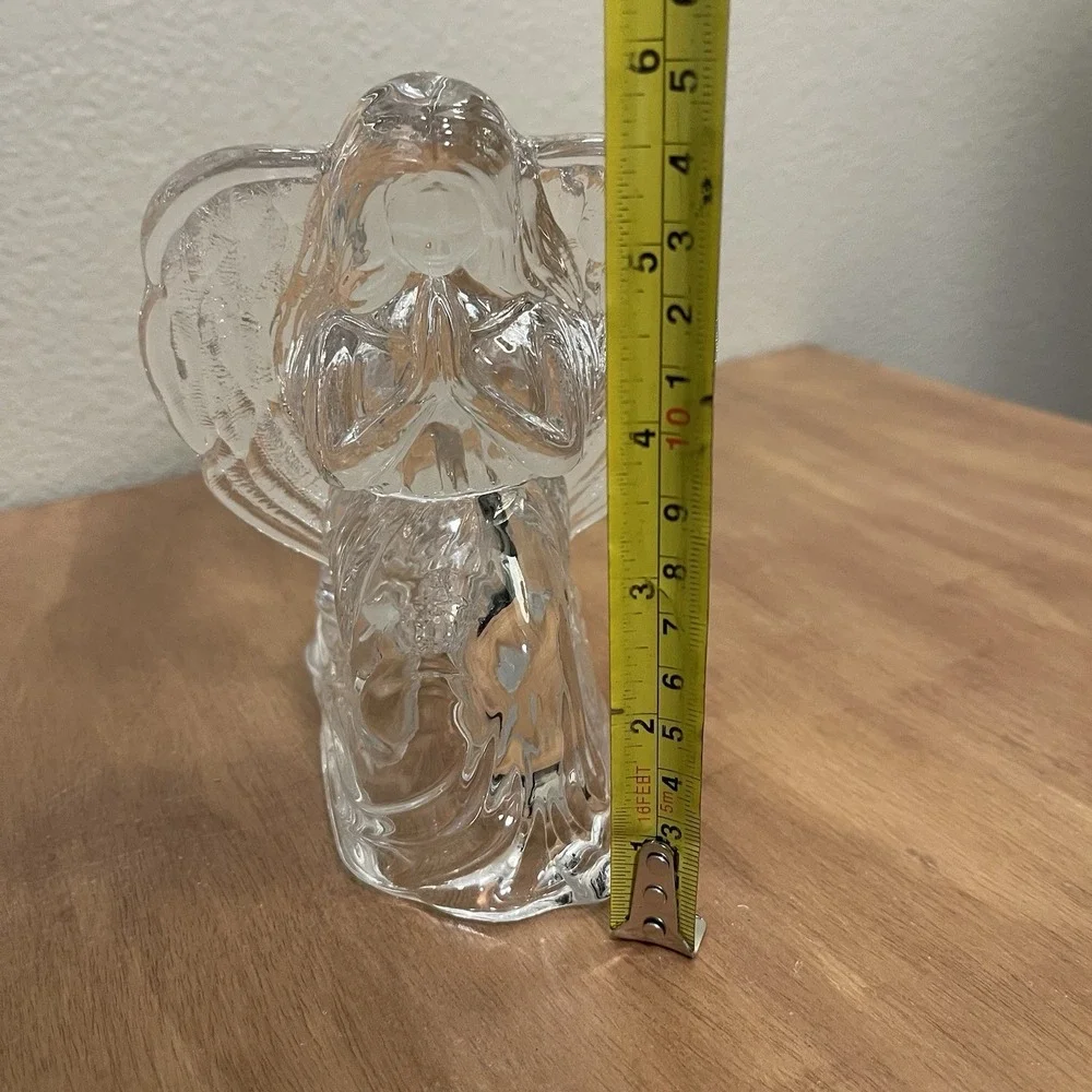 Crystal Glass Praying Angel Tea Light‎ Candle Holder Large & Heavy Celestial